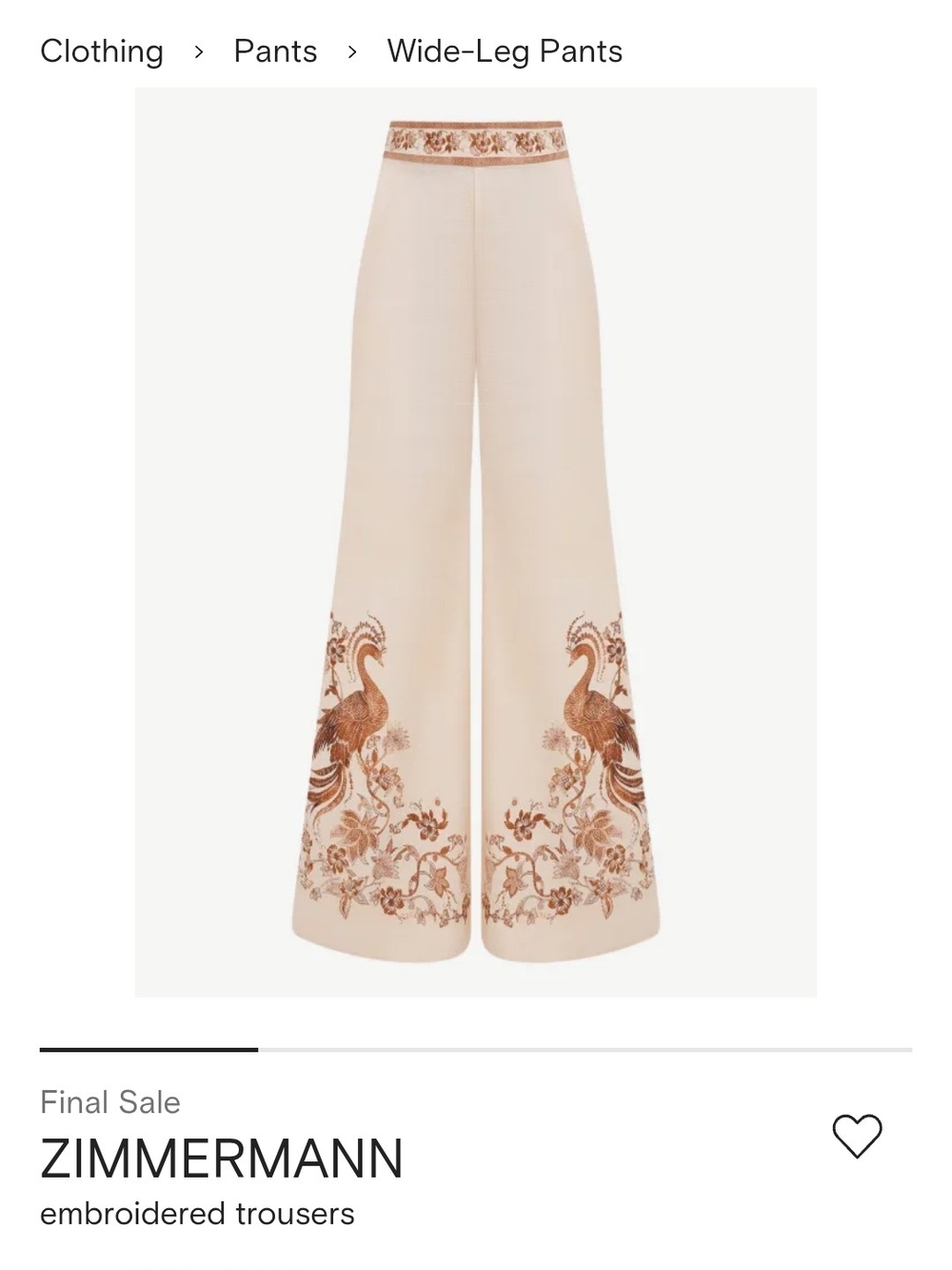 Zimmermann Cream Wide-Leg Embroidered Trousers with Brown Detail
